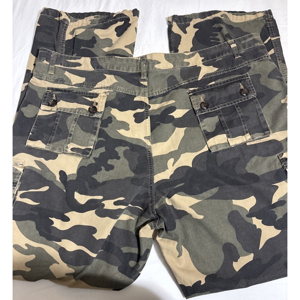 Mens Woodland Camo Cargo Pants Green Brown Tan Utility Multi Pocket Trousers - Picture 9 of 14